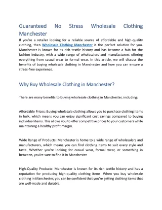 Guaranteed No Stress Wholesale Clothing Manchester