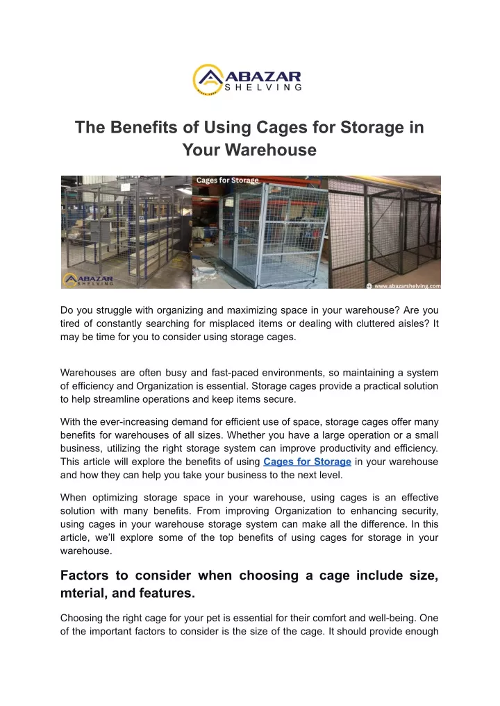 the benefits of using cages for storage in your