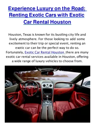 Experience Luxury on the Road Renting Exotic Cars with Exotic Car Rental Houston
