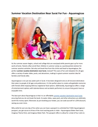 Summer Vacation Destination Near Surat For Fun - Aquamagicaa