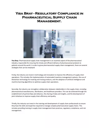 Yisa Bray - Regulatory Compliance in Pharmaceutical Supply Chain Management.