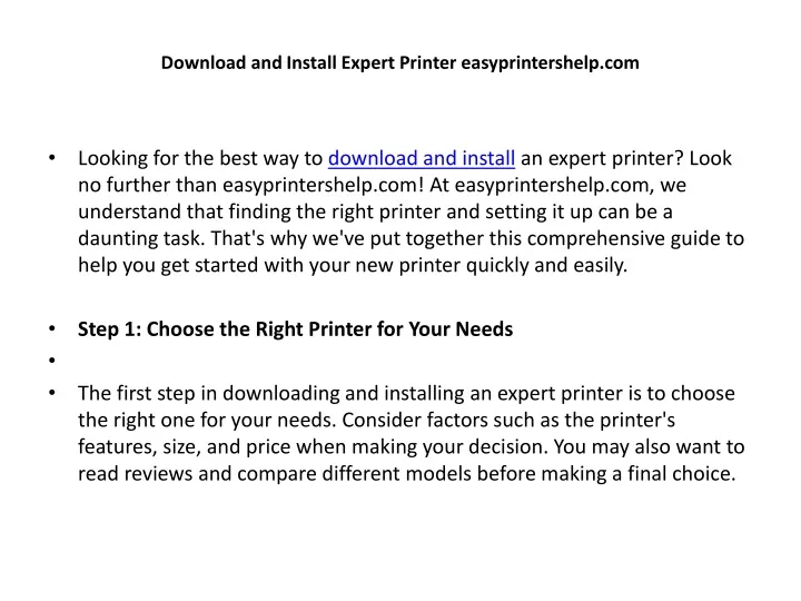 download and install expert printer easyprintershelp com