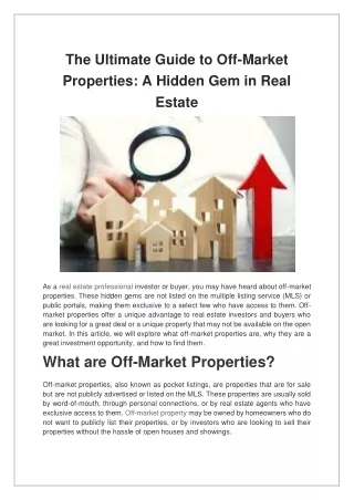 The Ultimate Guide to Off-Market Properties A Hidden Gem in Real Estate