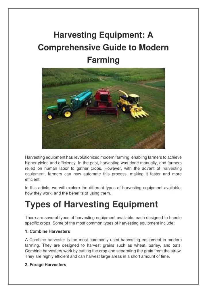 harvesting equipment a comprehensive guide