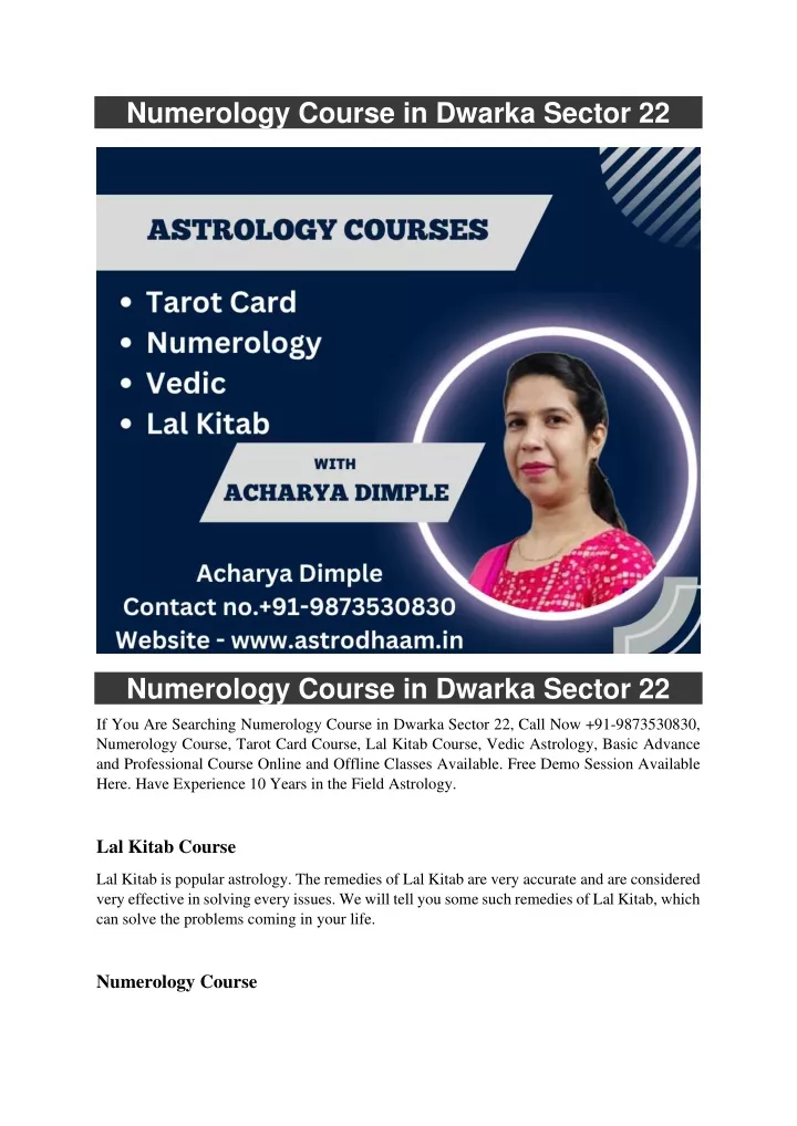 numerology course in dwarka sector 22