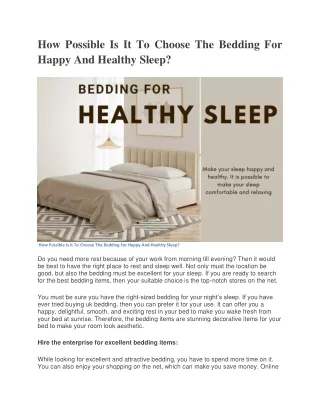 How Possible Is It To Choose The Bedding For Happy And Healthy Sleep