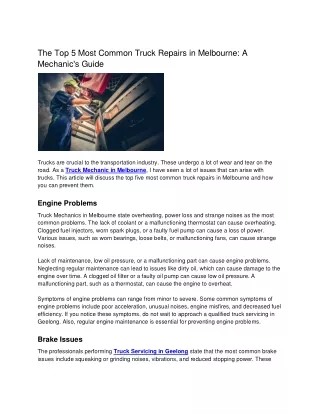 The Top 5 Most Common Truck Repairs in Melbourne A Mechanic Guide