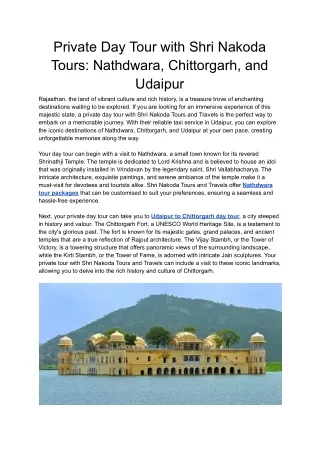 Private Day Tour with Shri Nakoda Tours_ Nathdwara, Chittorgarh, and Udaipur