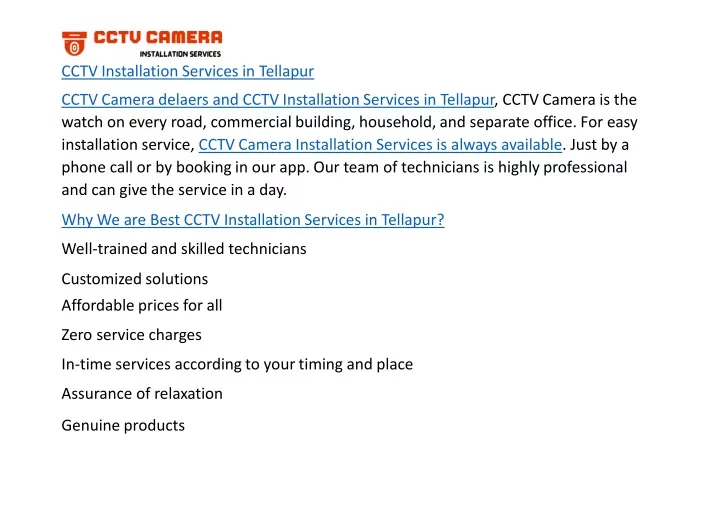 cctv installation services in tellapur cctv