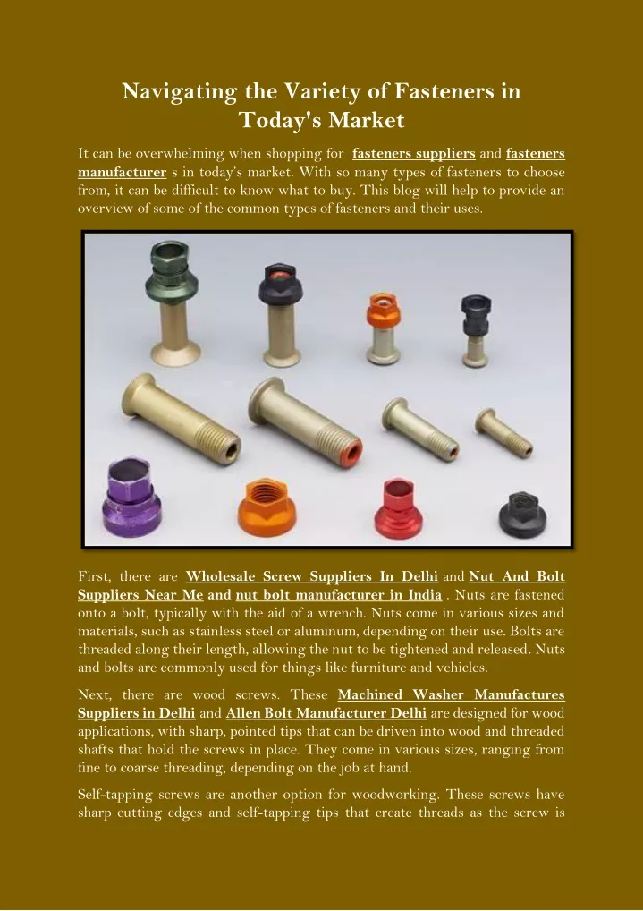 navigating the variety of fasteners in today