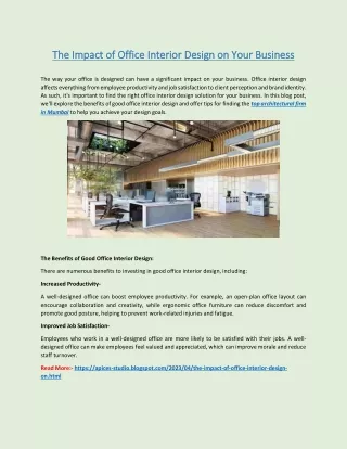 The Impact of Office Interior Design on Your Business
