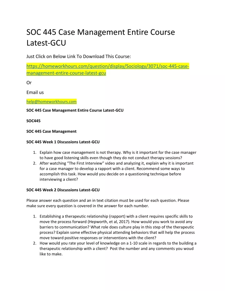 soc 445 case management entire course latest gcu