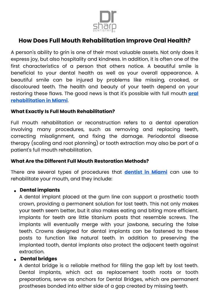 how does full mouth rehabilitation improve oral