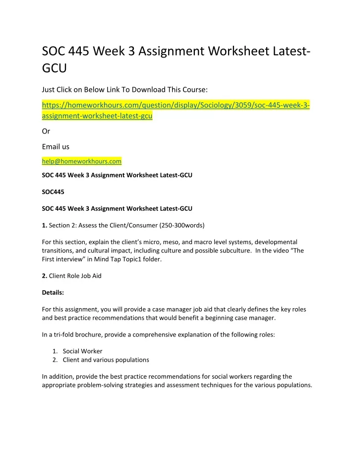 soc 445 week 3 assignment worksheet latest gcu