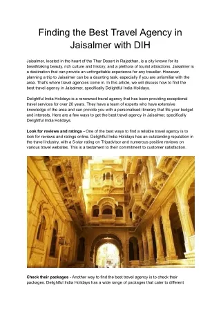Finding the Best Travel Agency in Jaisalmer with DIH