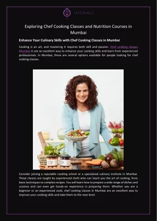 exploring chef cooking classes and nutrition