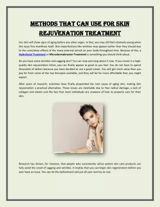 Methods That Can Use for Skin Rejuvenation Treatment