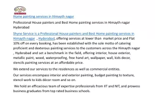 Professional House painters and Best Home painting services in Himayth nagar Hyderabad