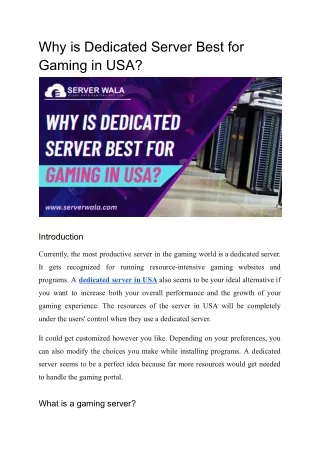 Why is Dedicated Server Best for Gaming in USA?