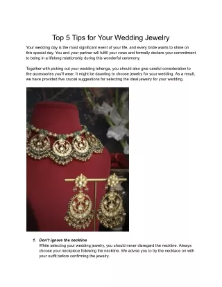 Top 5 Tips for Your Wedding Jewelry