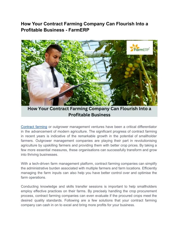 how your contract farming company can flourish