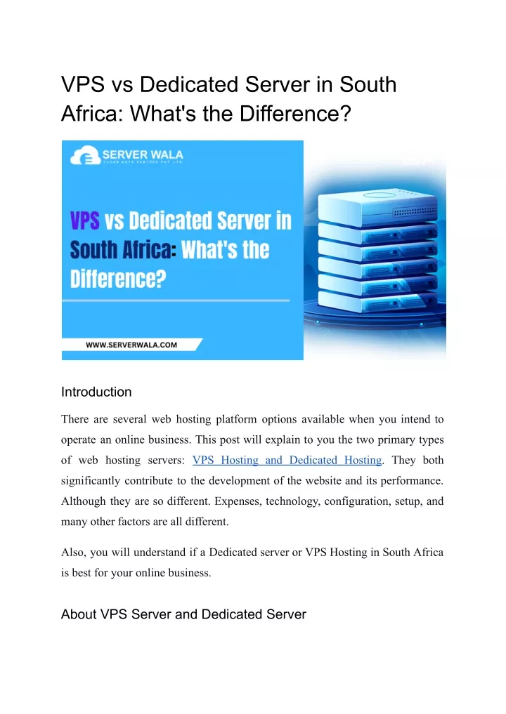 vps vs dedicated server in south africa what