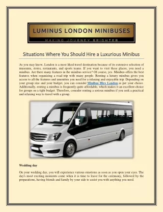 Situations Where You Should Hire a Luxurious Minibus