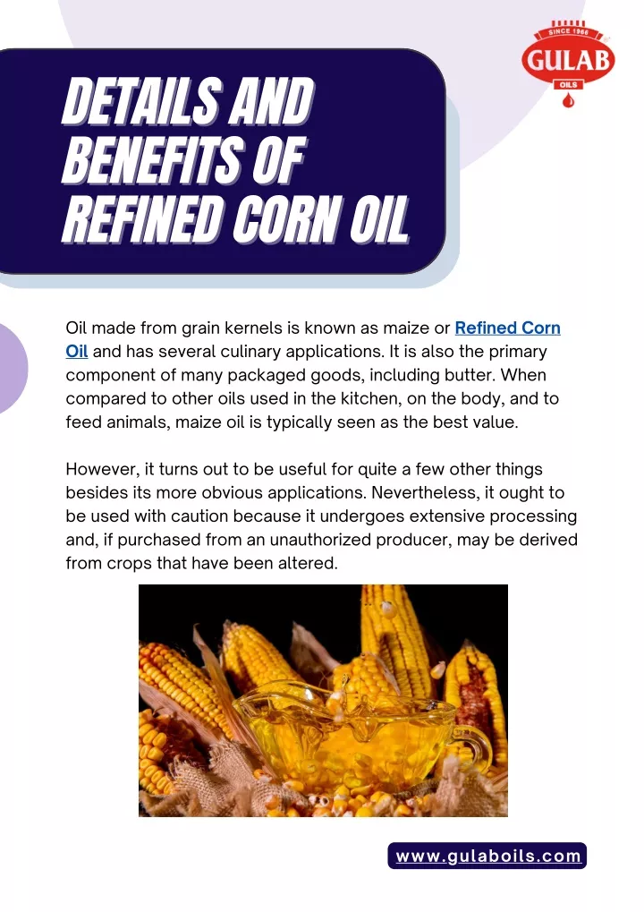 details and benefits of refined corn oil