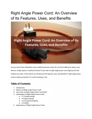 Right Angle Power Cord: An Overview of Its Features, Uses, and Benefits