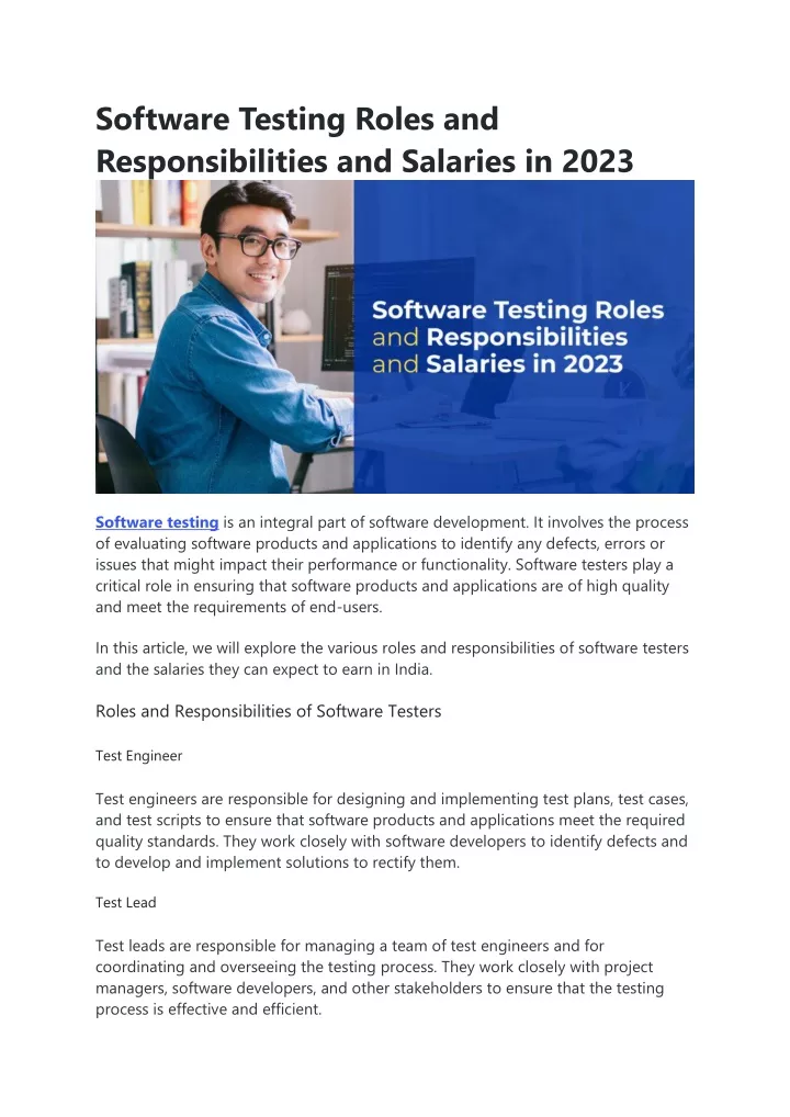 PPT - Software Testing Roles And Responsibilities And Salaries In 2023 ...