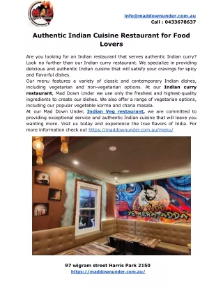 Authentic Indian Cuisine Restaurant for Food Lovers