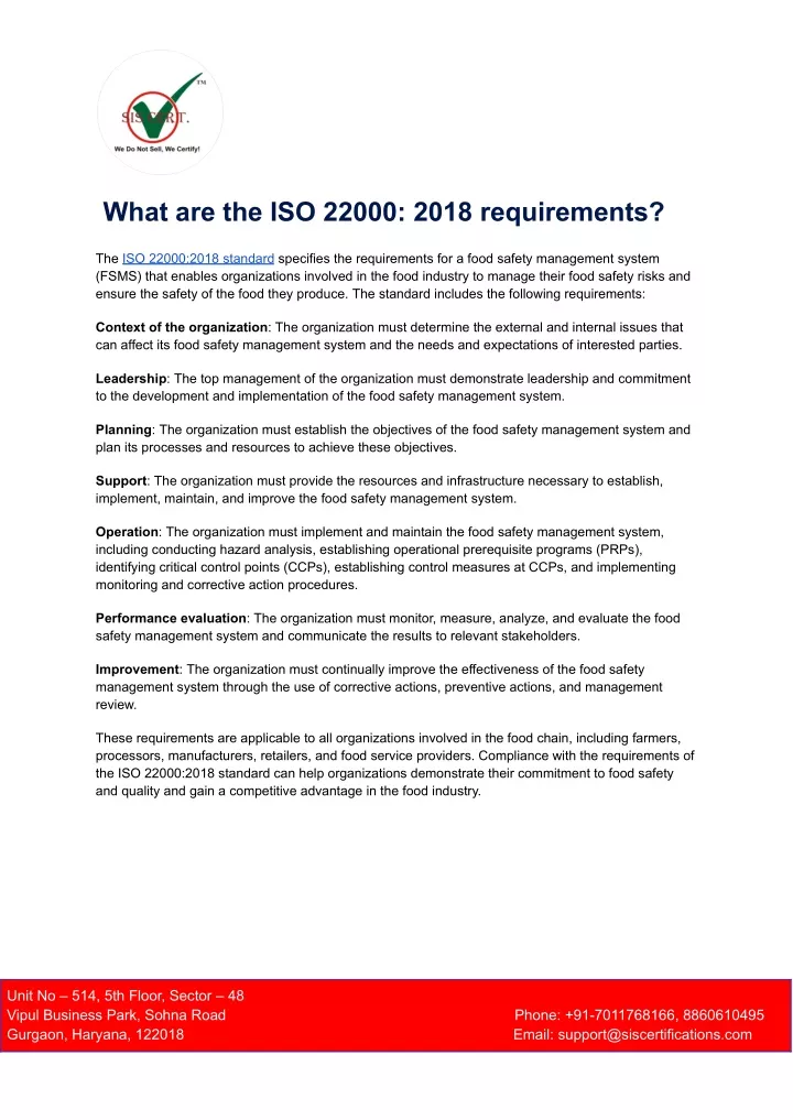 what are the iso 22000 2018 requirements