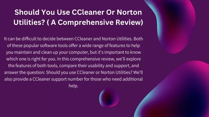 should you use ccleaner or norton utilities
