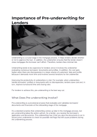 Importance of Pre-underwriting for Lenders