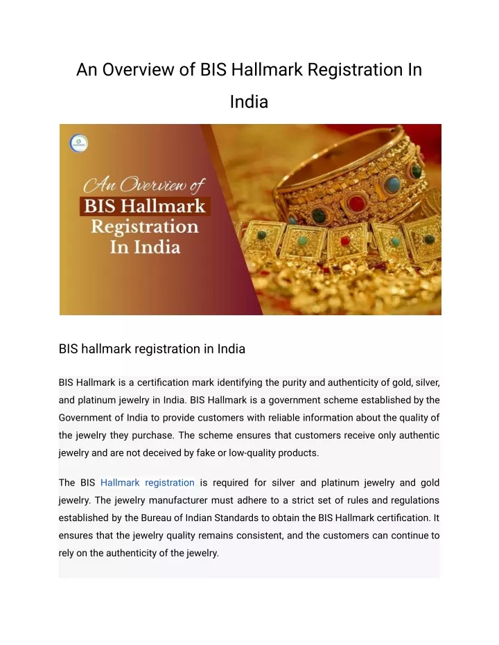an overview of bis hallmark registration in