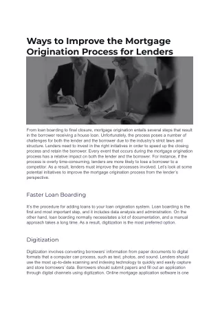 Ways to Improve the Mortgage Origination Process for Lenders