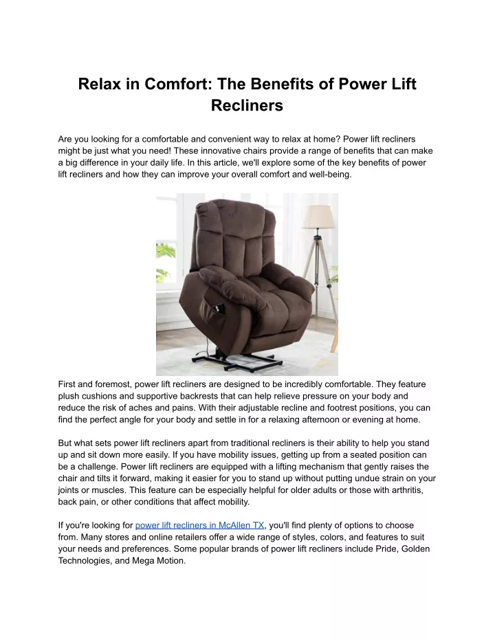 relax in comfort the benefits of power lift