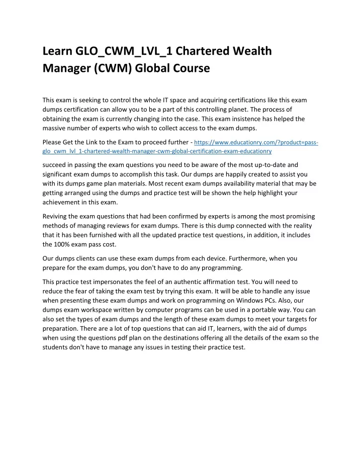 learn glo cwm lvl 1 chartered wealth manager