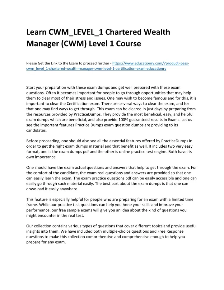 learn cwm level 1 chartered wealth manager