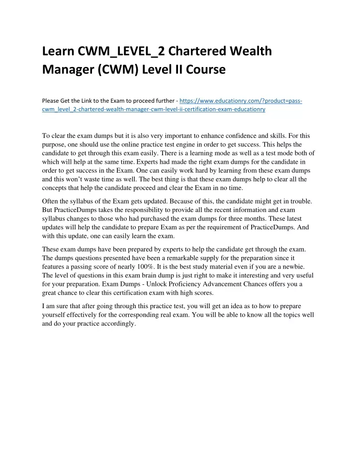 learn cwm level 2 chartered wealth manager