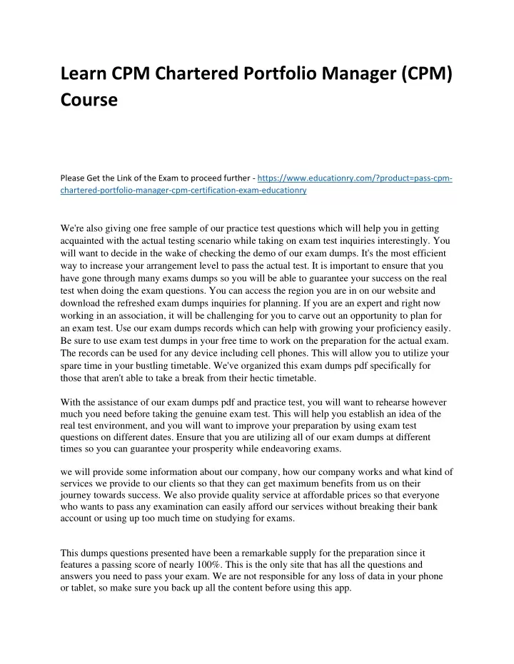 learn cpm chartered portfolio manager cpm course