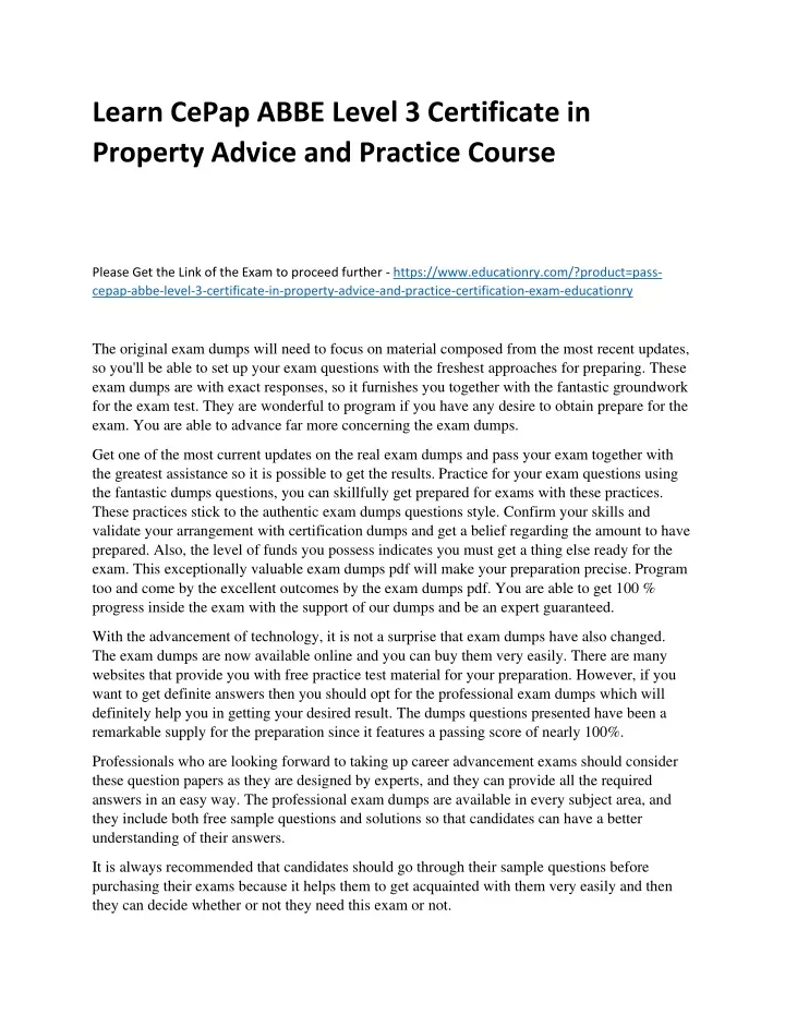 learn cepap abbe level 3 certificate in property