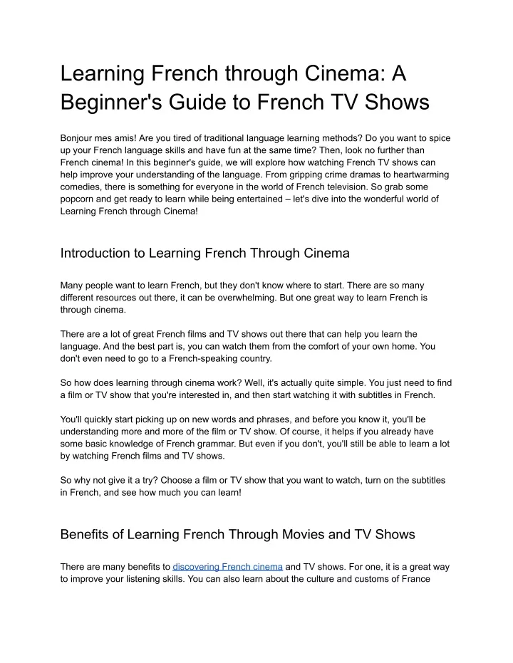 learning french through cinema a beginner s guide
