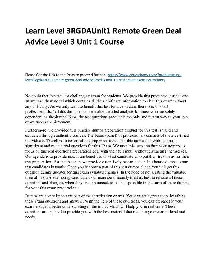 learn level 3rgdaunit1 remote green deal advice