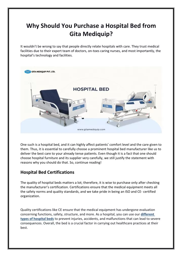 why should you purchase a hospital bed from gita