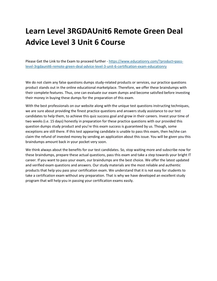 learn level 3rgdaunit6 remote green deal advice