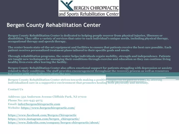 bergen county rehabilitation center