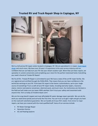 Trusted RV and Truck Repair Shop in Copiague, NY