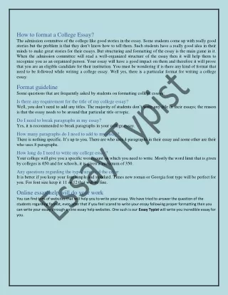 How to format a College Essay -  Essay Typist PDF