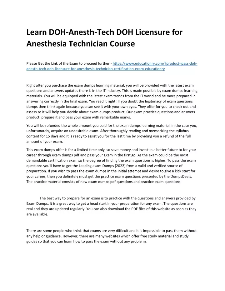 learn doh anesth tech doh licensure